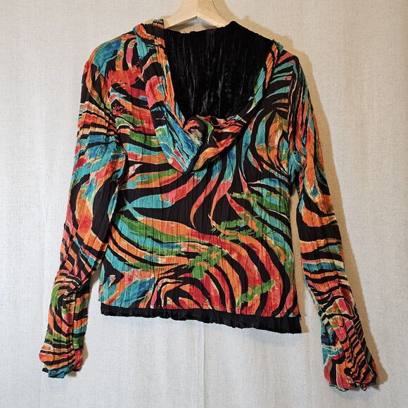 Alberto Makali Jacket Women L Reversible Black Crushed Velvet Colorful Hood - Picture 8 of 10